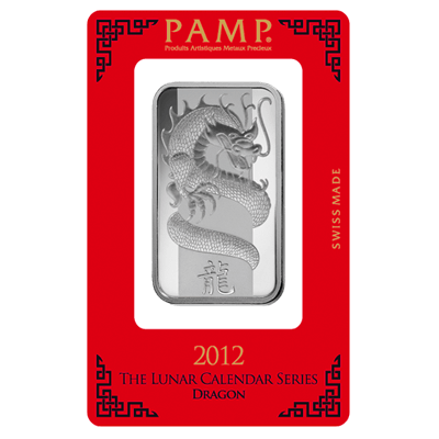 PAMP Lunar Dragon 1oz Silver Certicard Bar