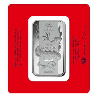 PAMP 100 Gram Lunar Dragon Silver Bar