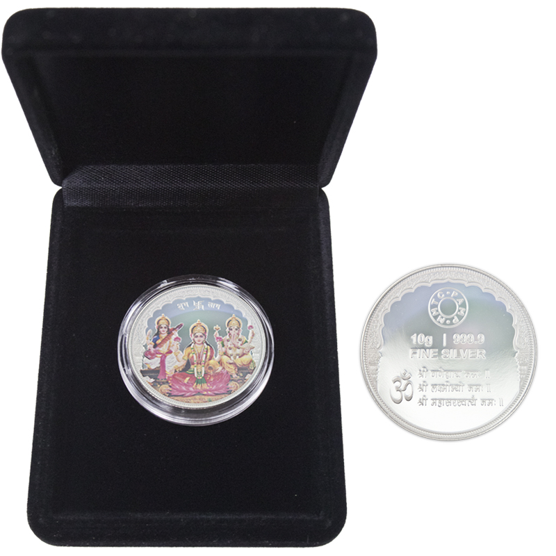 10g Tri-God Silver Round Coloured in Presentation Box