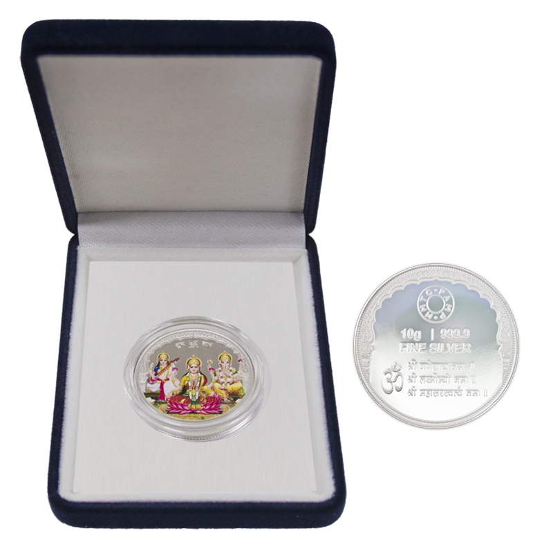 10g Tri-God Silver Round Coloured in Presentation Box