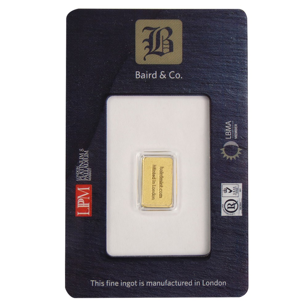 1g Gold Bar - Baird & Co Minted Certicard