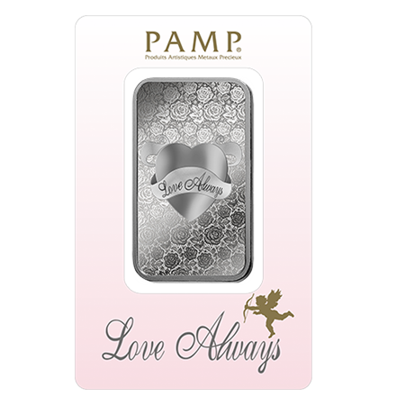 1oz Silver Bar - PAMP 'Love Always' in Premium Walnut Display Box
