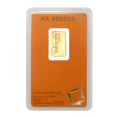 2.5g Minted Gold Bar | Valcambi Suisse