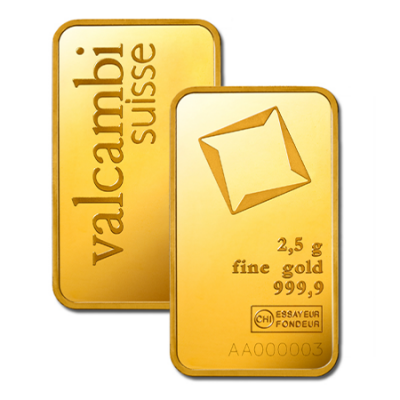 2.5g Minted Gold Bar | Valcambi Suisse