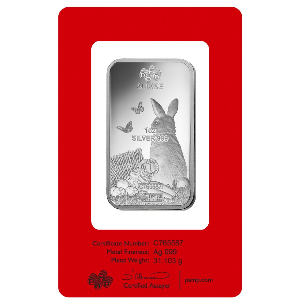 2023 1oz Lunar Rabbit Silver Bar | Certicard | PAMP Suisse 