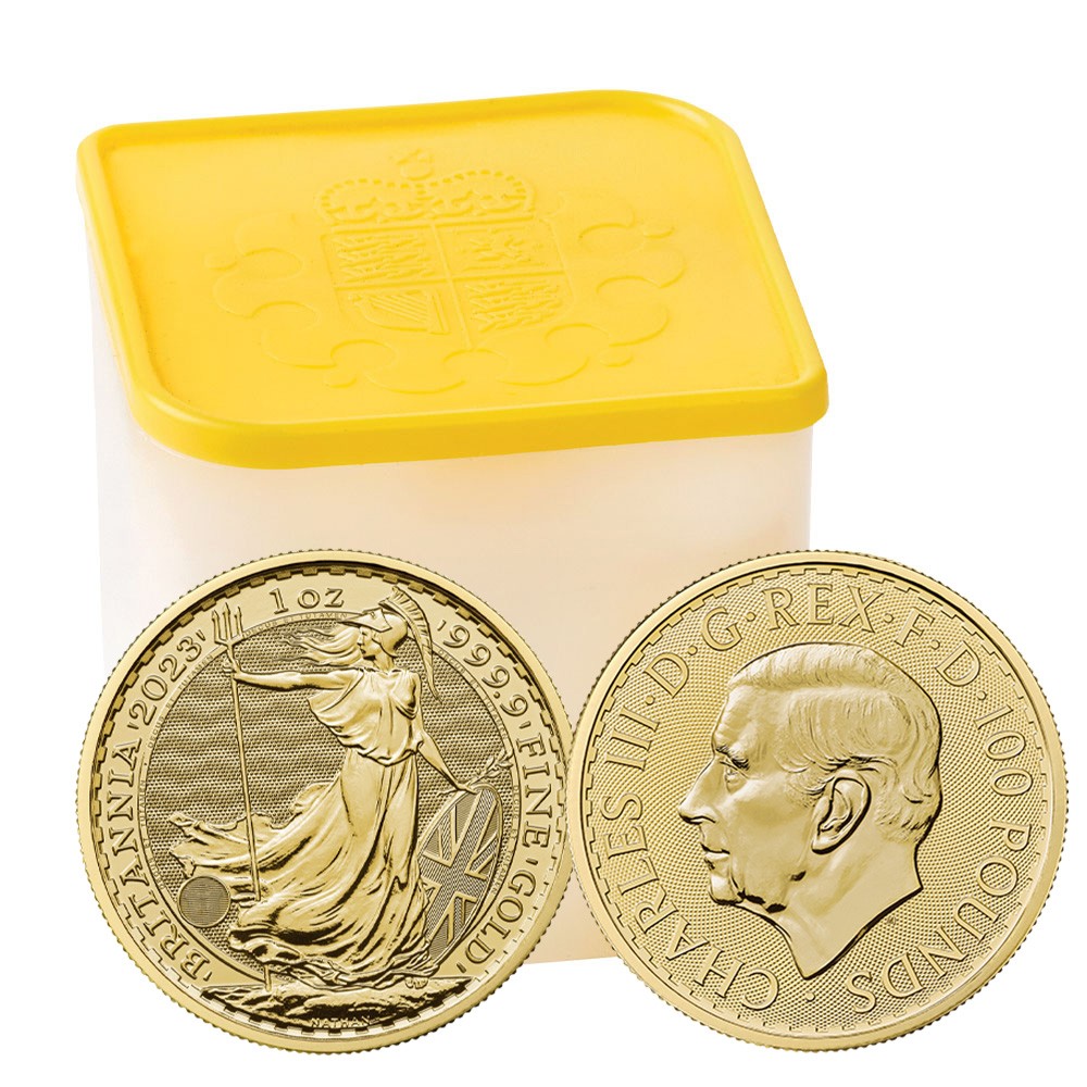 2023 10 x 1oz Gold Britannia Coins in a Tube (King Charles III Portrait) | The Royal Mint 