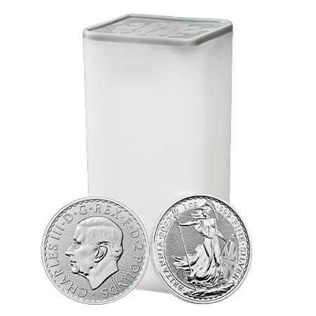 2023  25 x 1oz Silver Britannia Coins (King Charles III Portrait) in a Tube