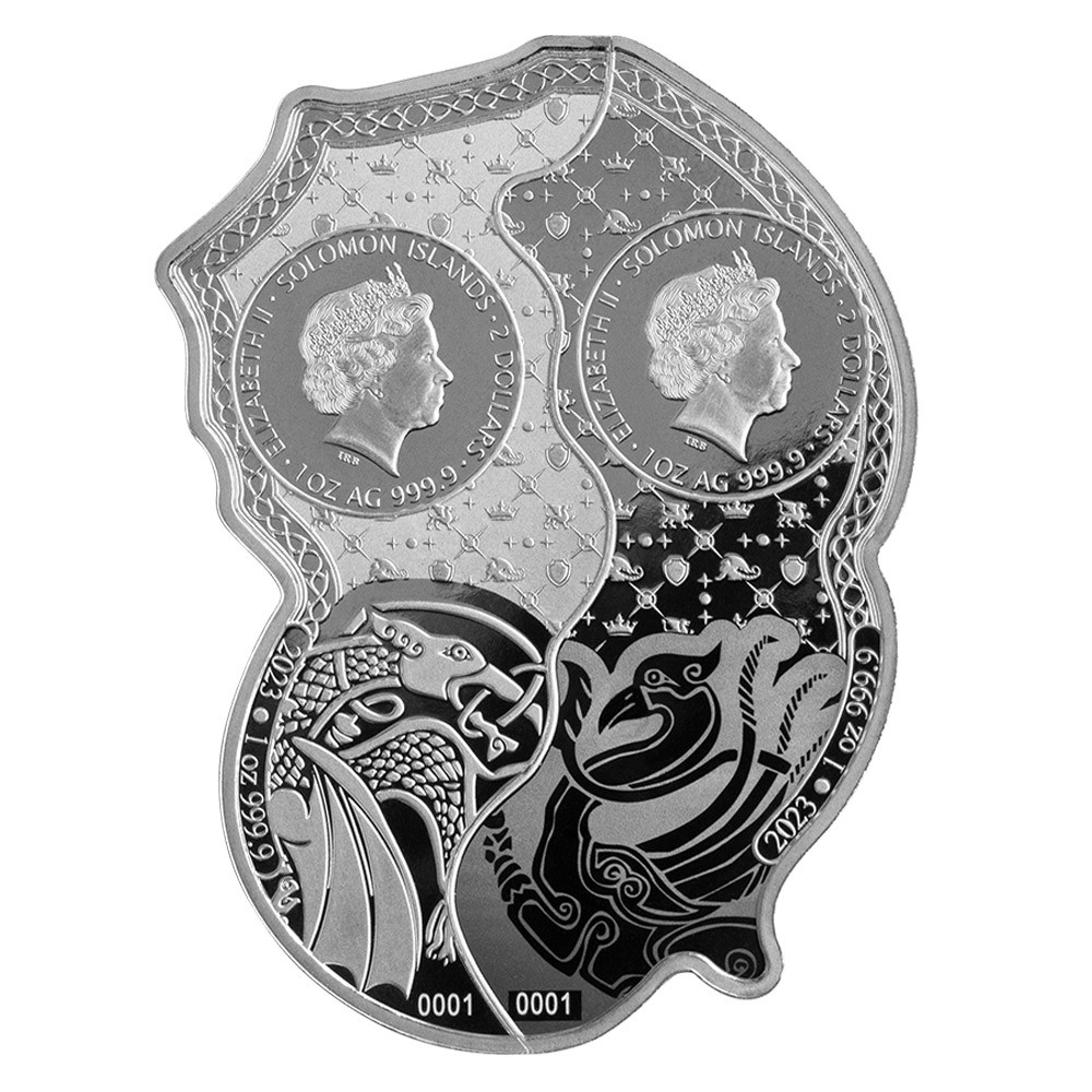 2 x 1oz Pure Silver Phoenix V Dragon Coin Set 