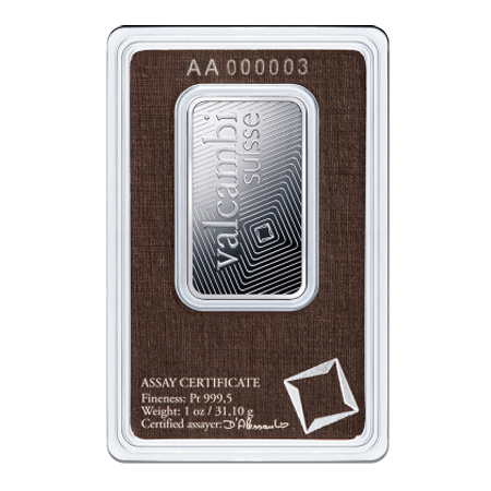 1oz Platinum Bar | Valcambi