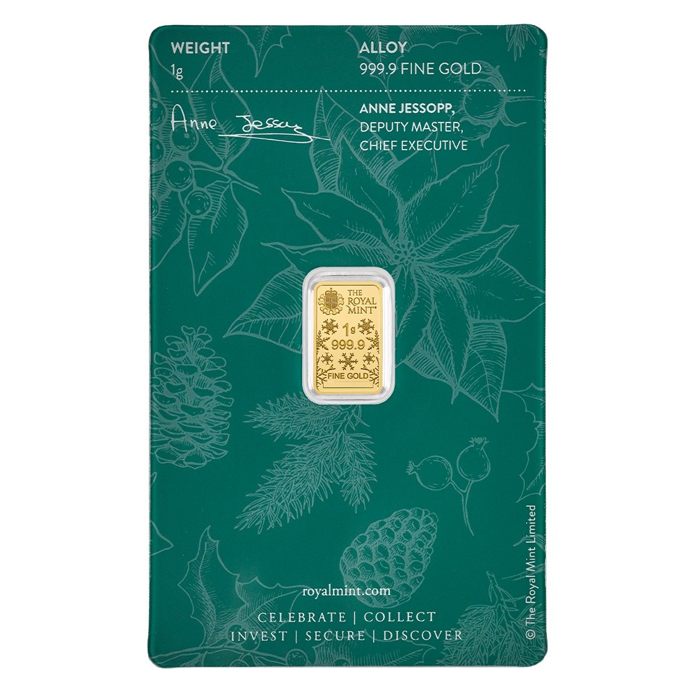 1g 'Merry Christmas' Gold Bar in Blister Pack | The Royal Mint