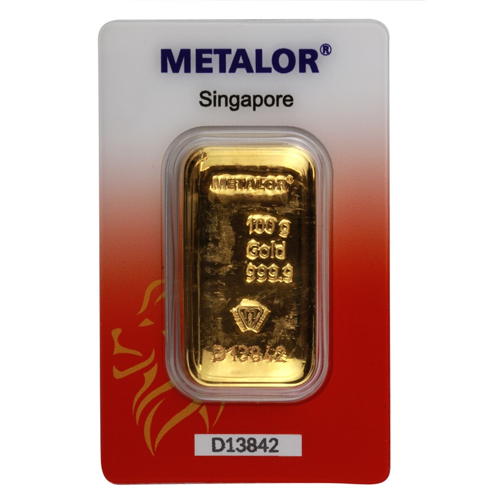100g Gold Cast Bar In Certicard | Metalor Singapore