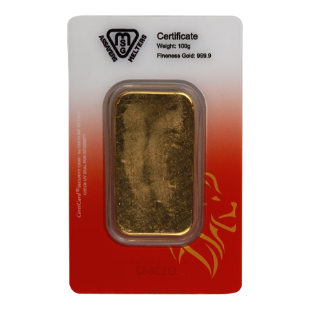 100g Gold Cast Bar In Certicard | Metalor Singapore