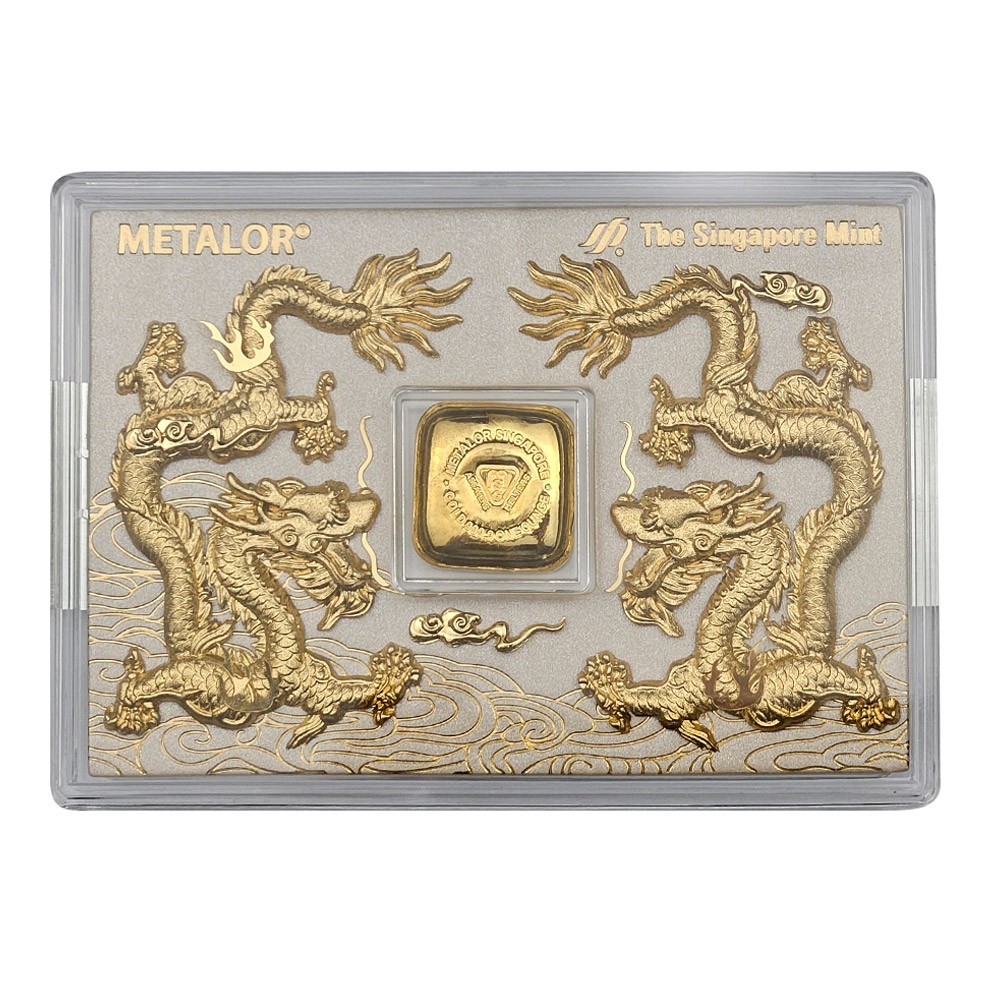1oz Gold Cast Bar In Dragon Case | Metalor Singapore