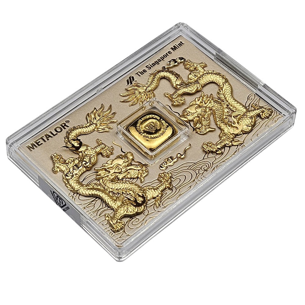 1oz Gold Cast Bar In Dragon Case | Metalor Singapore