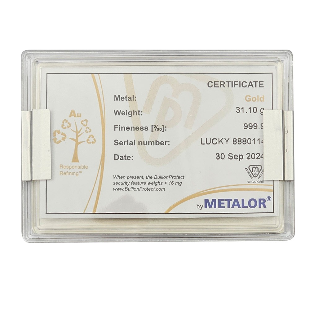 1oz Gold Cast Bar In Dragon Case | Metalor Singapore