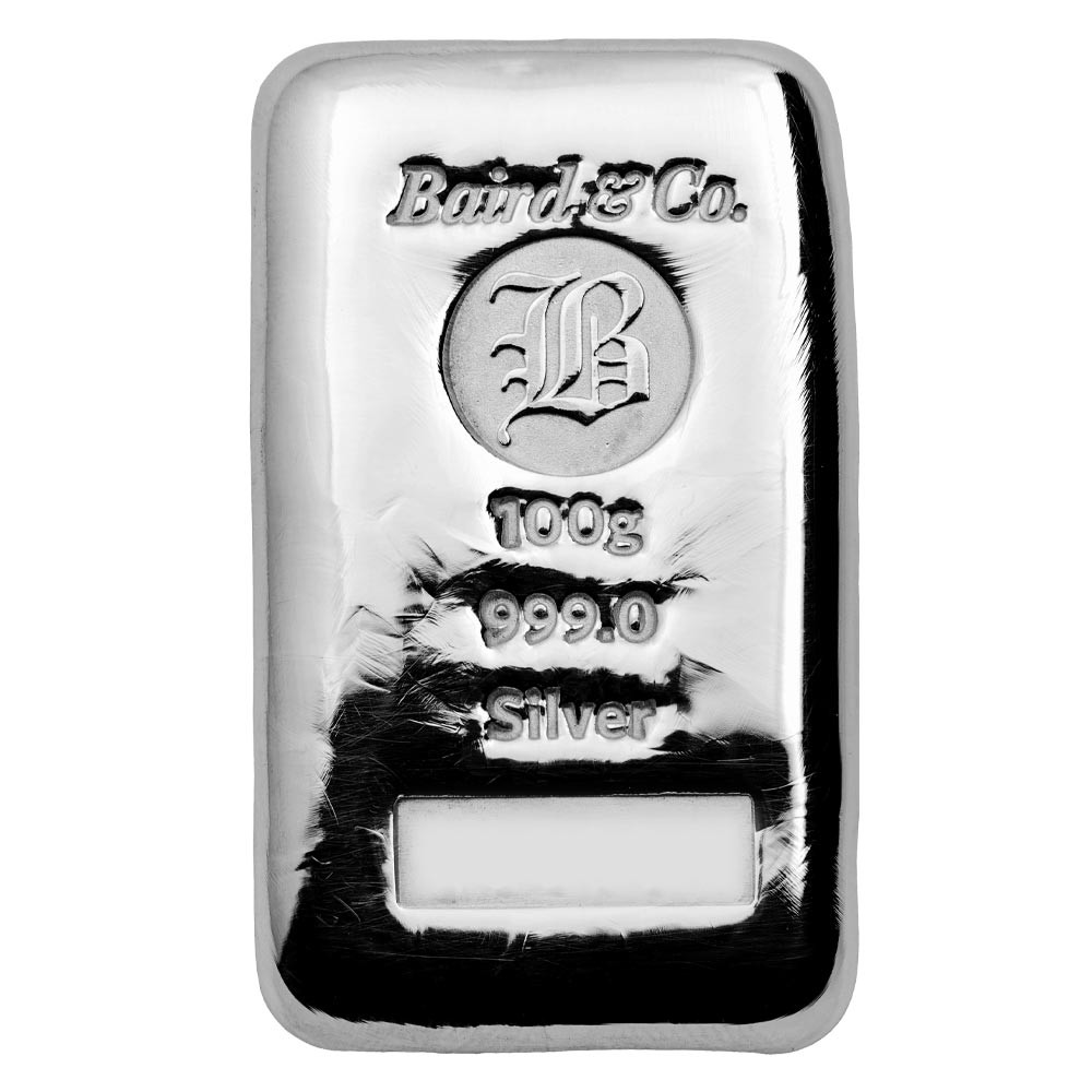 100g Cast Silver Bar | Baird & Co 