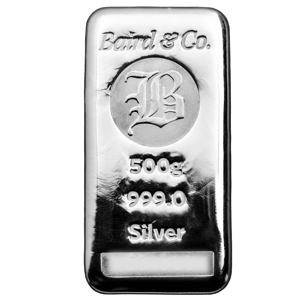 500g Cast Silver Bar | Baird & Co