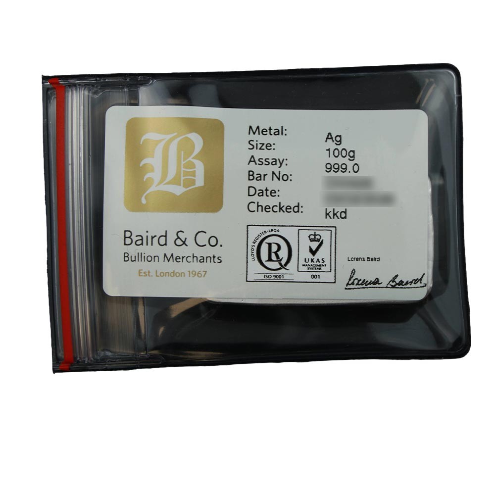 100g Cast Silver Bar | Baird & Co 