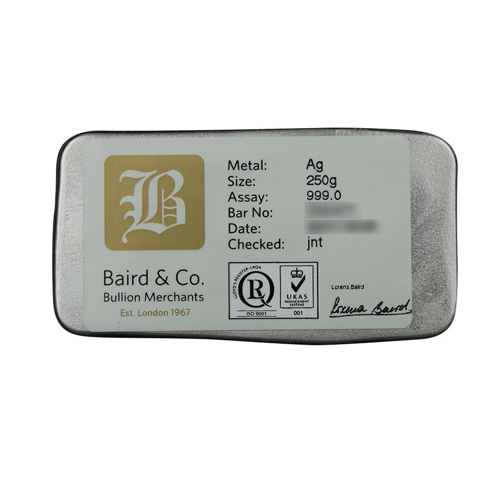 250g Cast Silver Bar | Baird & Co 