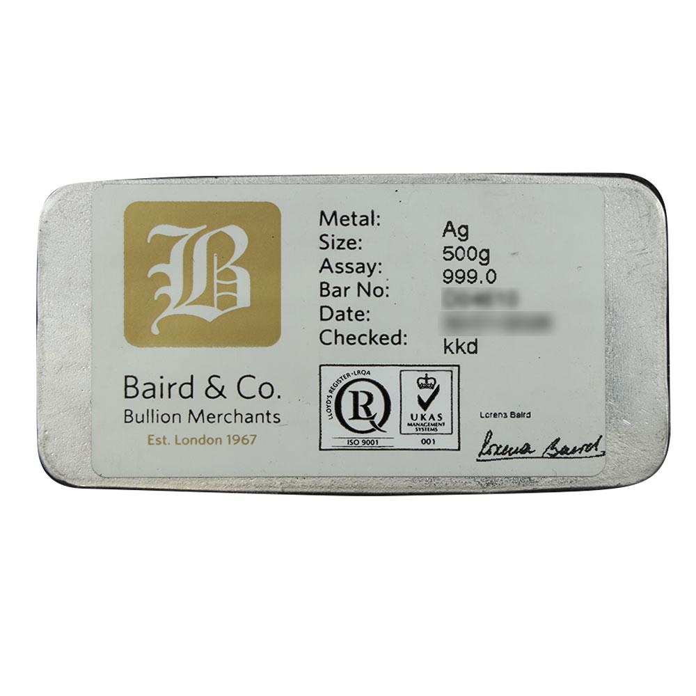 500g Cast Silver Bar | Baird & Co