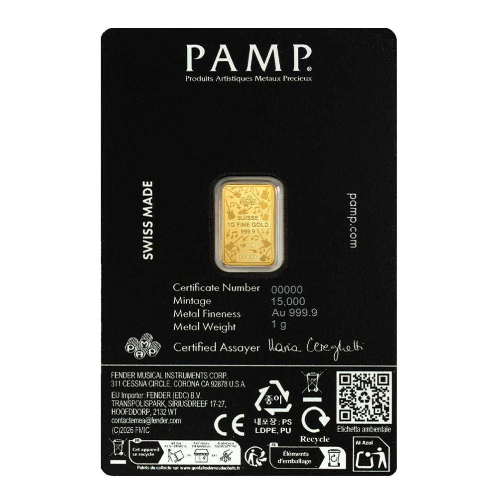 1g Fender 80th Anniversary Gold Bar | PAMP Suisse 
