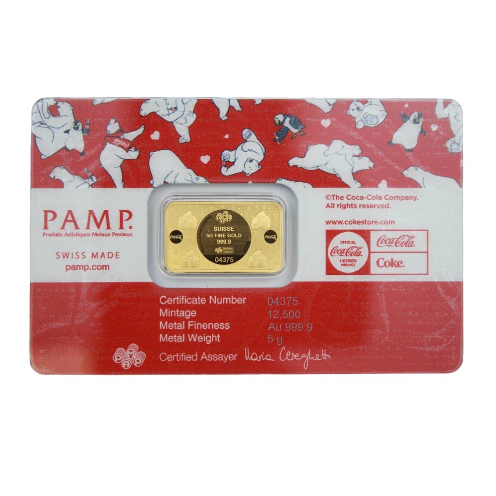 2026 5g Coca-Cola Polar Bear Hugs Holiday Gold Bar I PAMP Suisse
