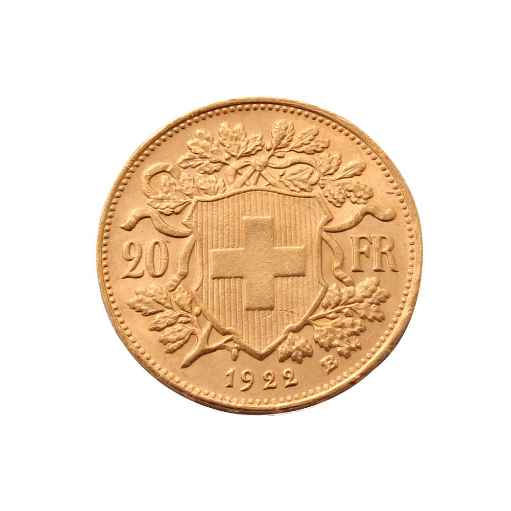1922 Swiss 20 Franc 'Vreneli' Gold Coin