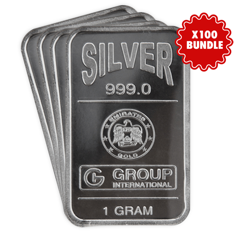 100 x Emirates 1 gram Blister Pack Silver Bar Bundle