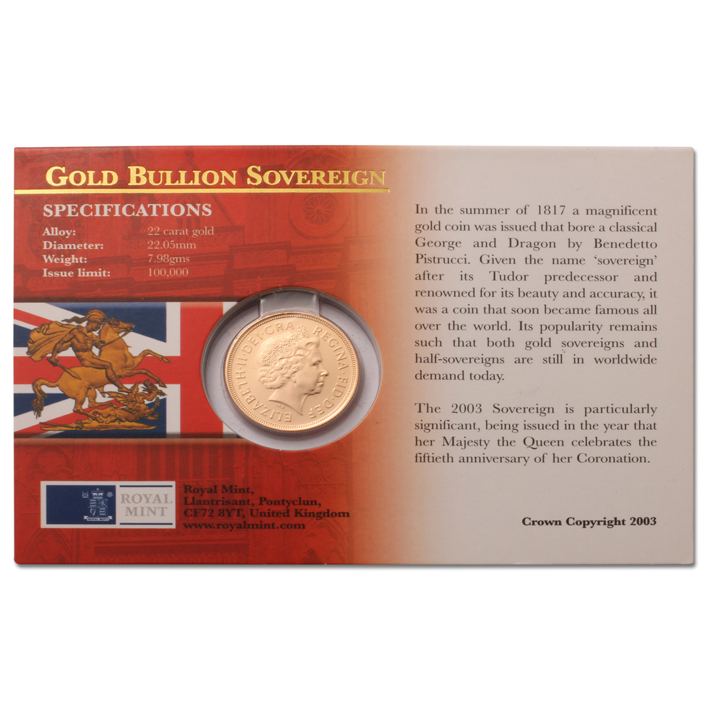 2003 Gold Sovereign in Presentation Packaging