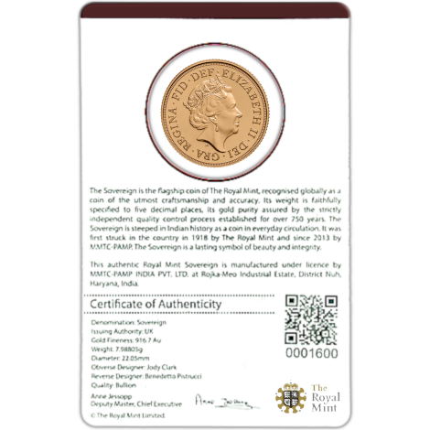 2018 Gold Full Sovereign In Packaging | MMTC-PAMP