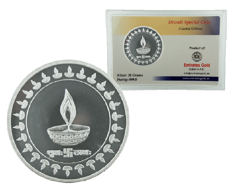 20 Gram Silver Round Boxed Emirates Gold Happy Diwali