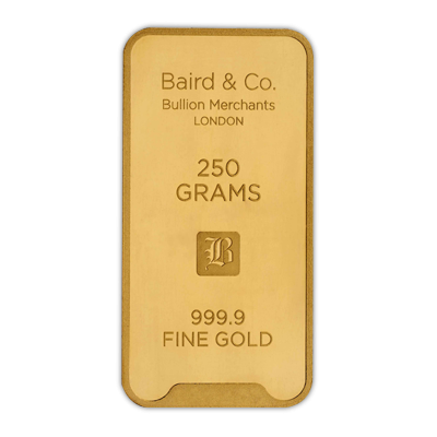 250g Gold Bar - Baird & Co Minted Certified