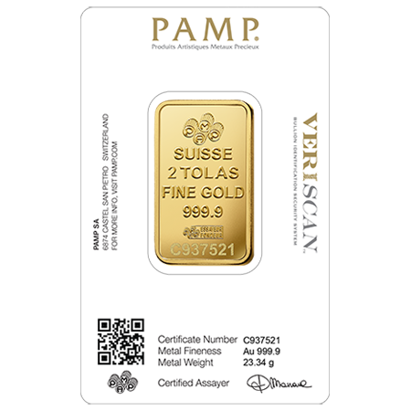 2 Tola Gold Bar | PAMP Fortuna Veriscan