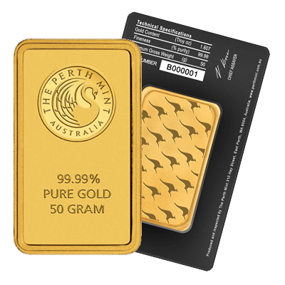 50g Gold Bar Black Certicard | Perth Mint
