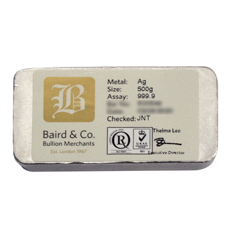 500g Silver Minted Bar | Baird & Co