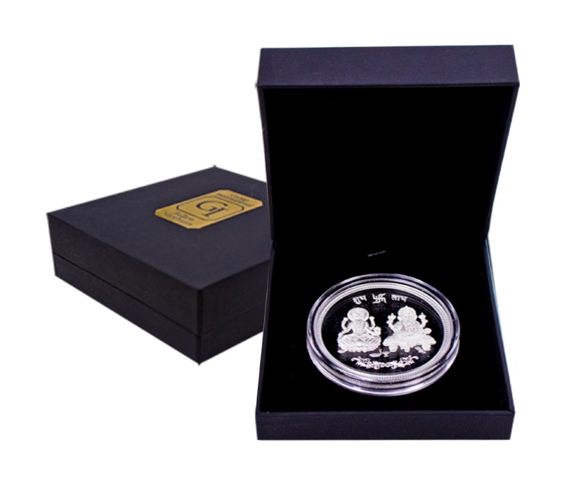 50 Gram Silver Round Goddess Lakshmi & Lord Ganesh  MMTC-PAMP