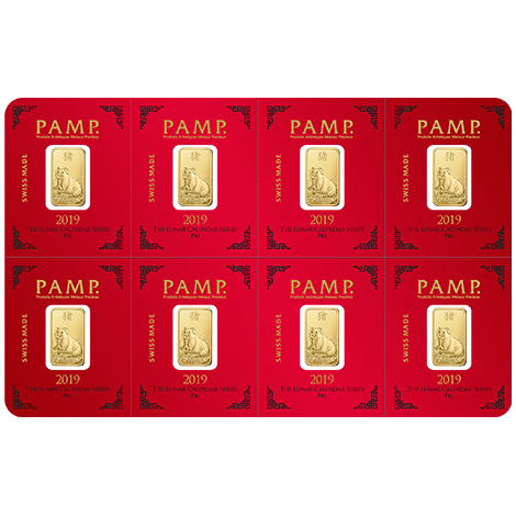 2019 8 x 1g Gold Bar Multipack | PAMP Lunar Pig