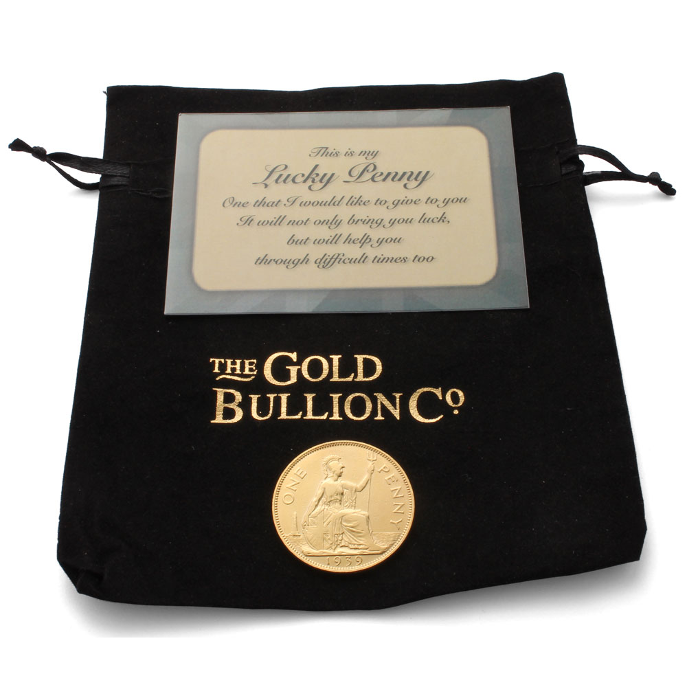 Lucky Gold Penny with Coin Pouch