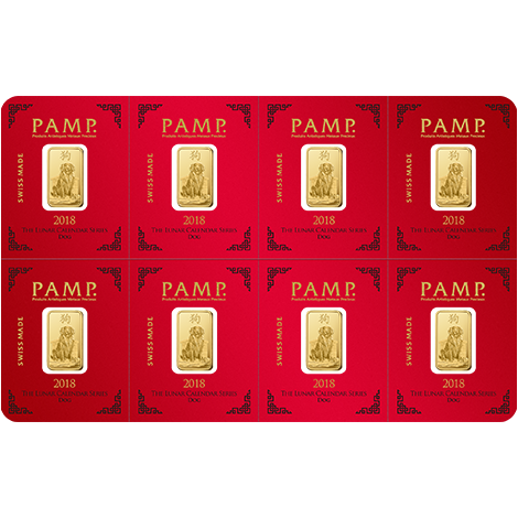 2018  8 x 1g Gold Bar Multipack | PAMP Lunar Dog