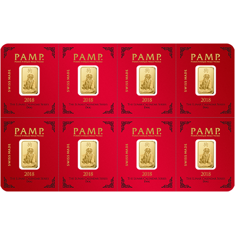 2018  8 x 1g Gold Bar Multipack | PAMP Lunar Dog