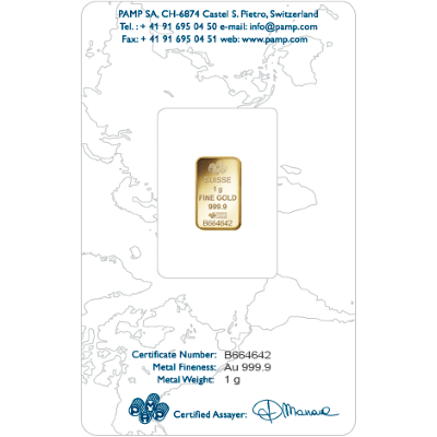 1g Gold Bar | PAMP Rosa Certicard
