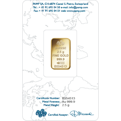 2.5g Gold Bar | PAMP Rosa Certicard