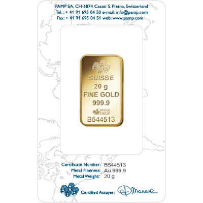 20g Gold Bar | PAMP Rosa Certicard