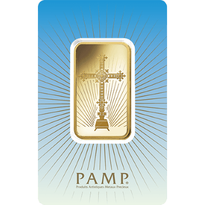 PAMP 'Faith' Romanesque Cross 1 Ounce Gold Bar