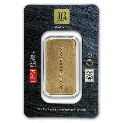 1oz Gold Bar - Baird & Co Minted Certicard