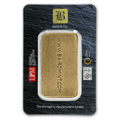 100g Gold Bar - Baird & Co Minted Certicard