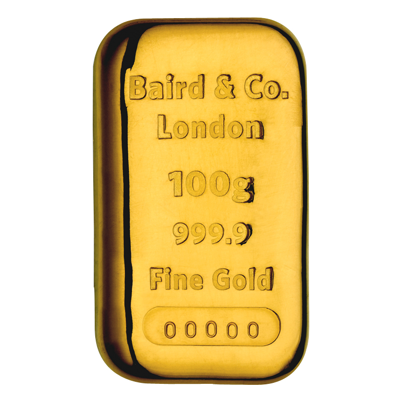 100g Gold Bar - Baird & Co Cast Bar Certified