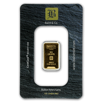 2.5g Gold Bar - Baird & Co Minted Certicard