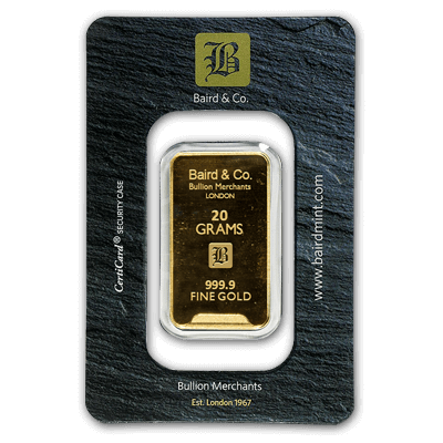 20g Gold Bar - Baird & Co Minted Certicard