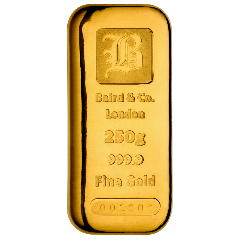 250g Gold Bar - Baird & Co Cast Bar Certified